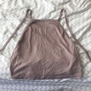 Boohoo Basic Nude  Halter Crop Top - Mocha